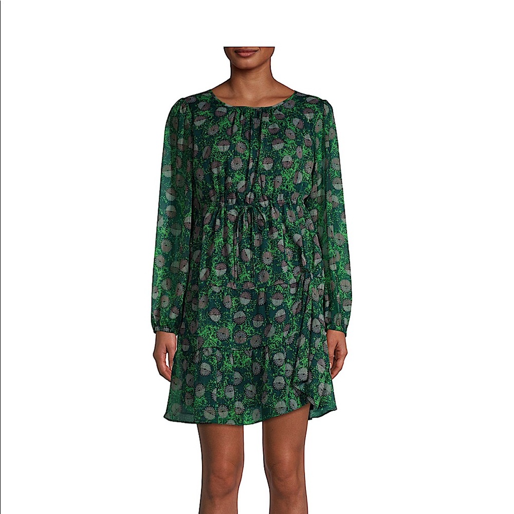 BCBGENERATION Green Floral Long Sleeve Tiered Dress size L and M